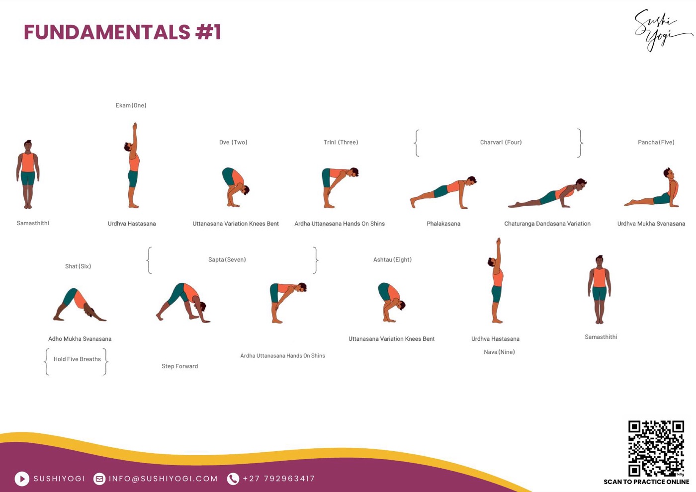 A preview of the illustrated Fundamentals sequence charts inside the Yoga Mastery Programme
